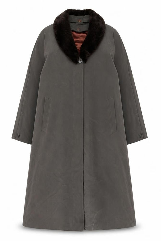 Dannimac Women's Brown Long Overcoat with Faux Fur Collar Size M