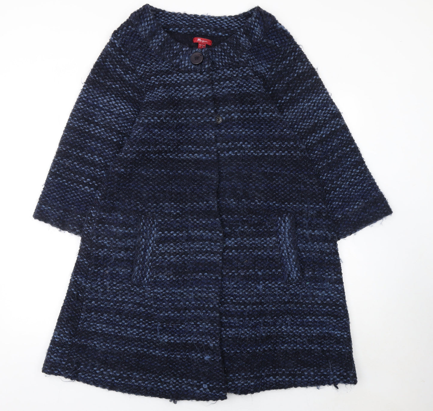 Monsoon Women Blue Chunky Knit Wool Blend Cape Jumper Size 14
