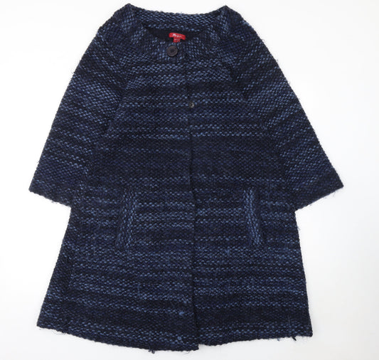 Monsoon Women Blue Chunky Knit Wool Blend Cape Jumper Size 14