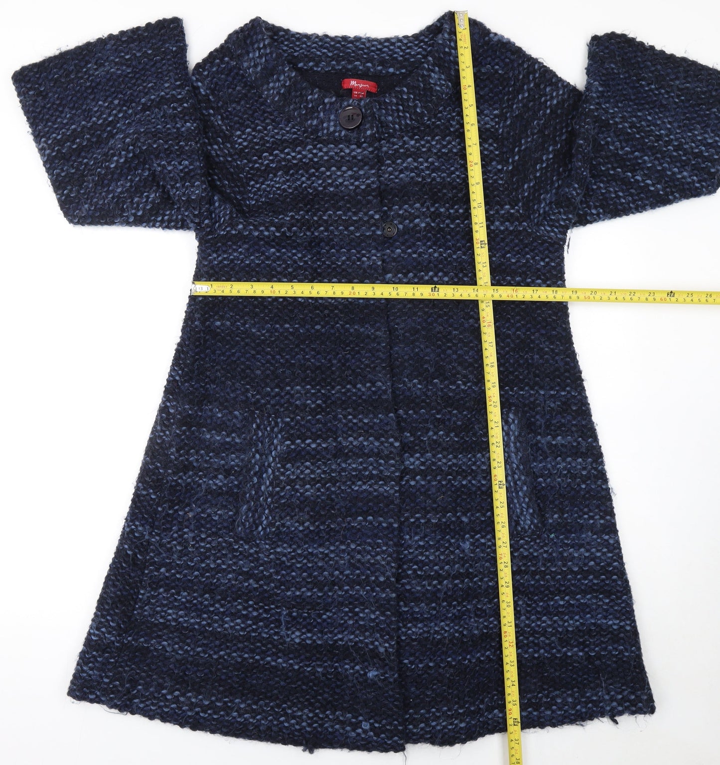 Monsoon Women Blue Chunky Knit Wool Blend Cape Jumper Size 14