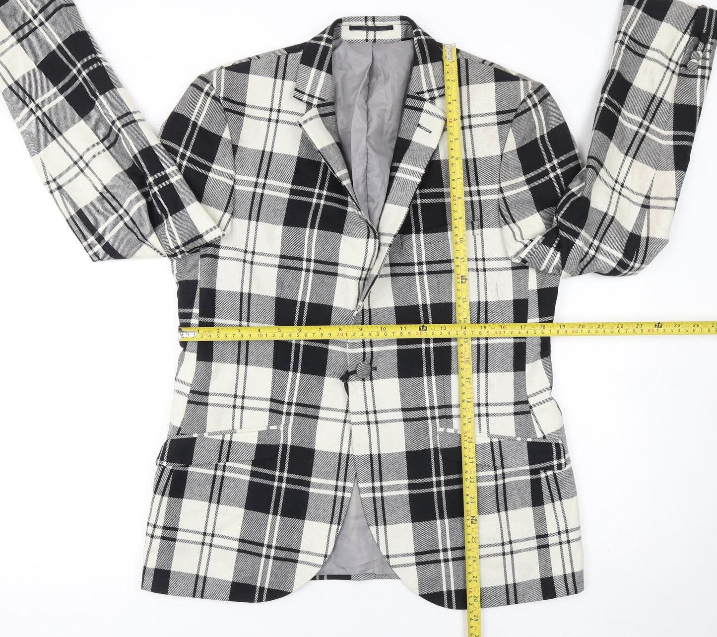 Heart and Dagger Men's Black Check Wool Blend Slim Fit Blazer Jacket