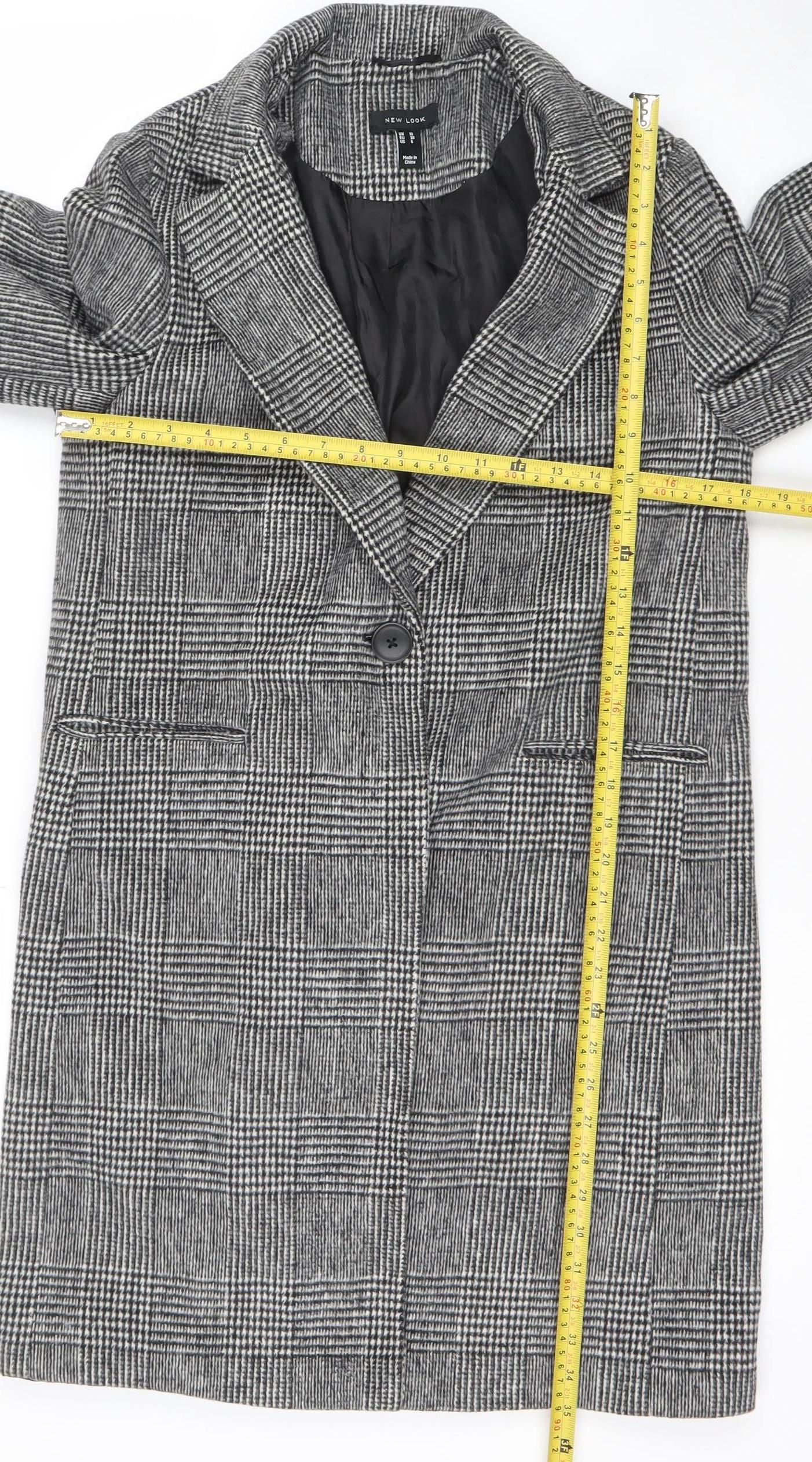 New Look Women’s Grey Check Blazer UK 10 Classic Mid-Length Jacket