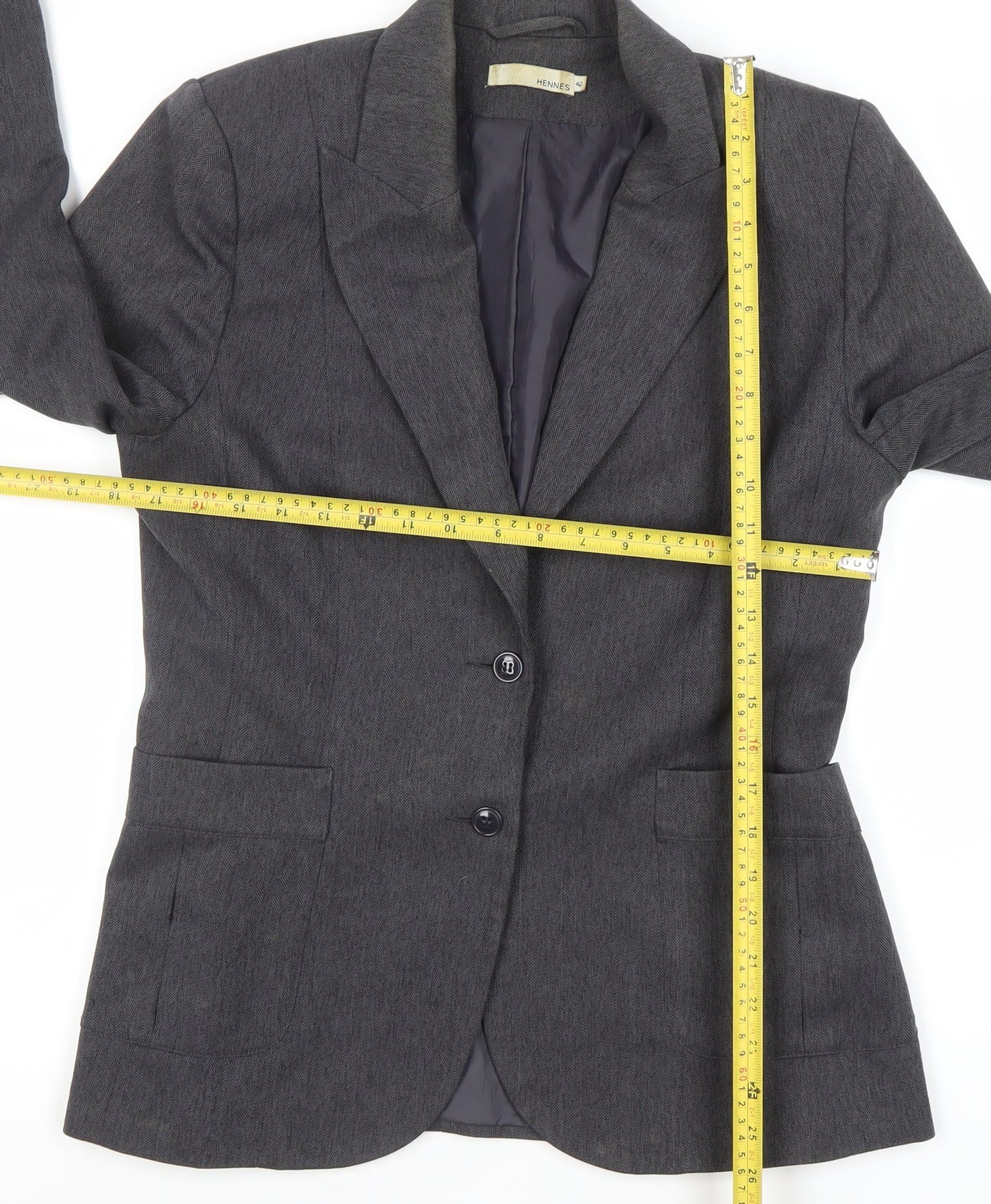 Hennes Women's Grey Two-Button Blazer Jacket Size 14 Polyester
