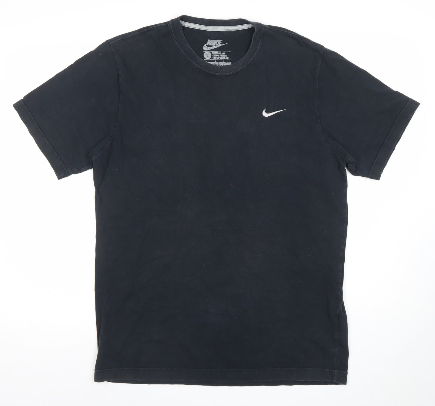 Nike Men Black Regular Fit Cotton Crew Neck Short Sleeve T-Shirt L