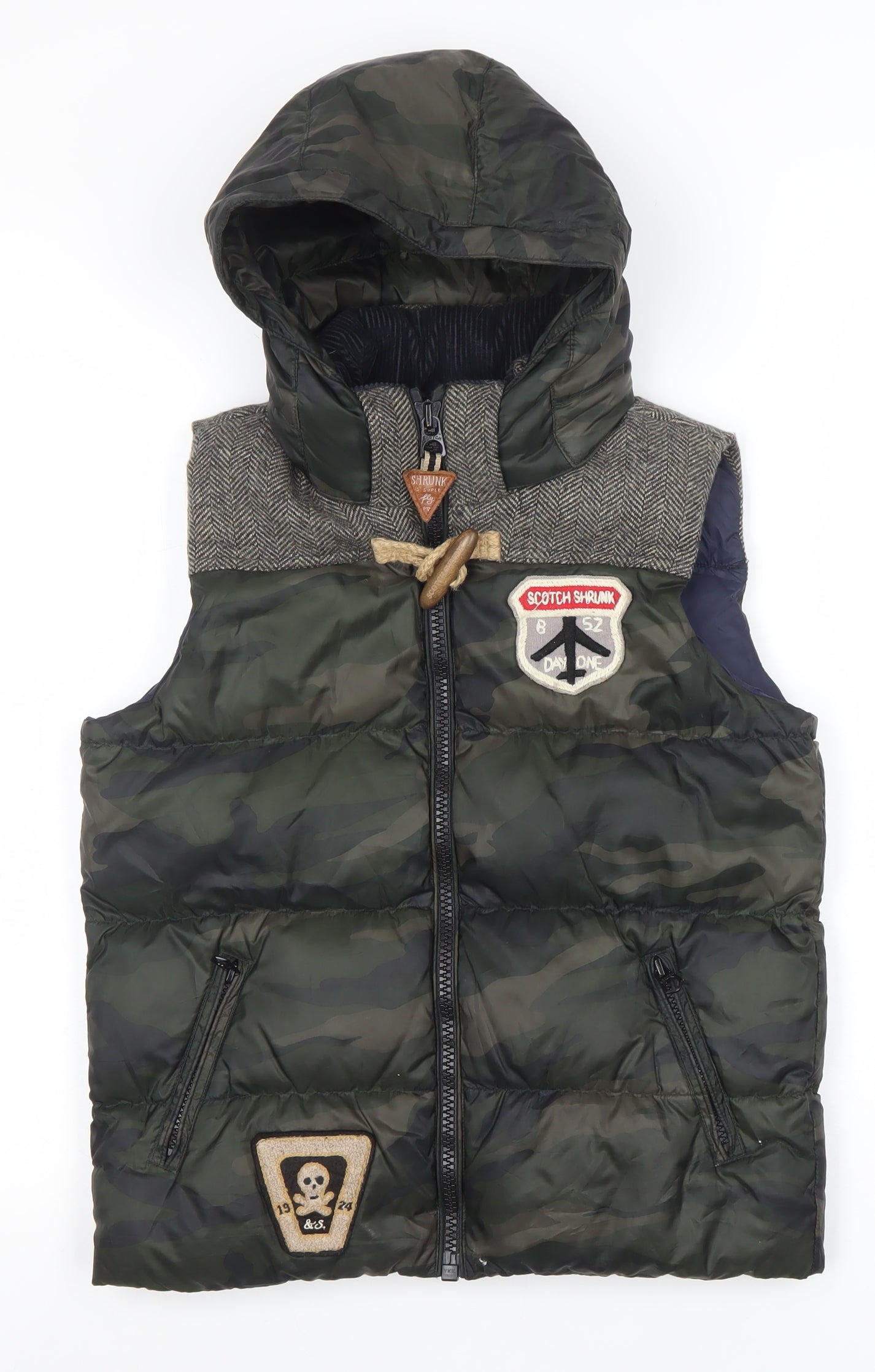 Scotch Shrunk Boys Green Camo Hooded Bodywarmer Jacket Size 10 Years