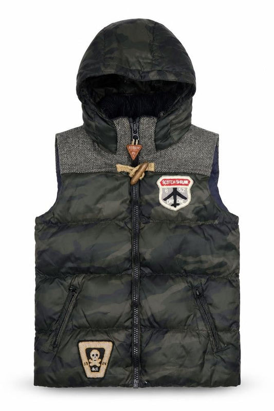 Scotch Shrunk Boys Green Camo Hooded Bodywarmer Jacket Size 10 Years