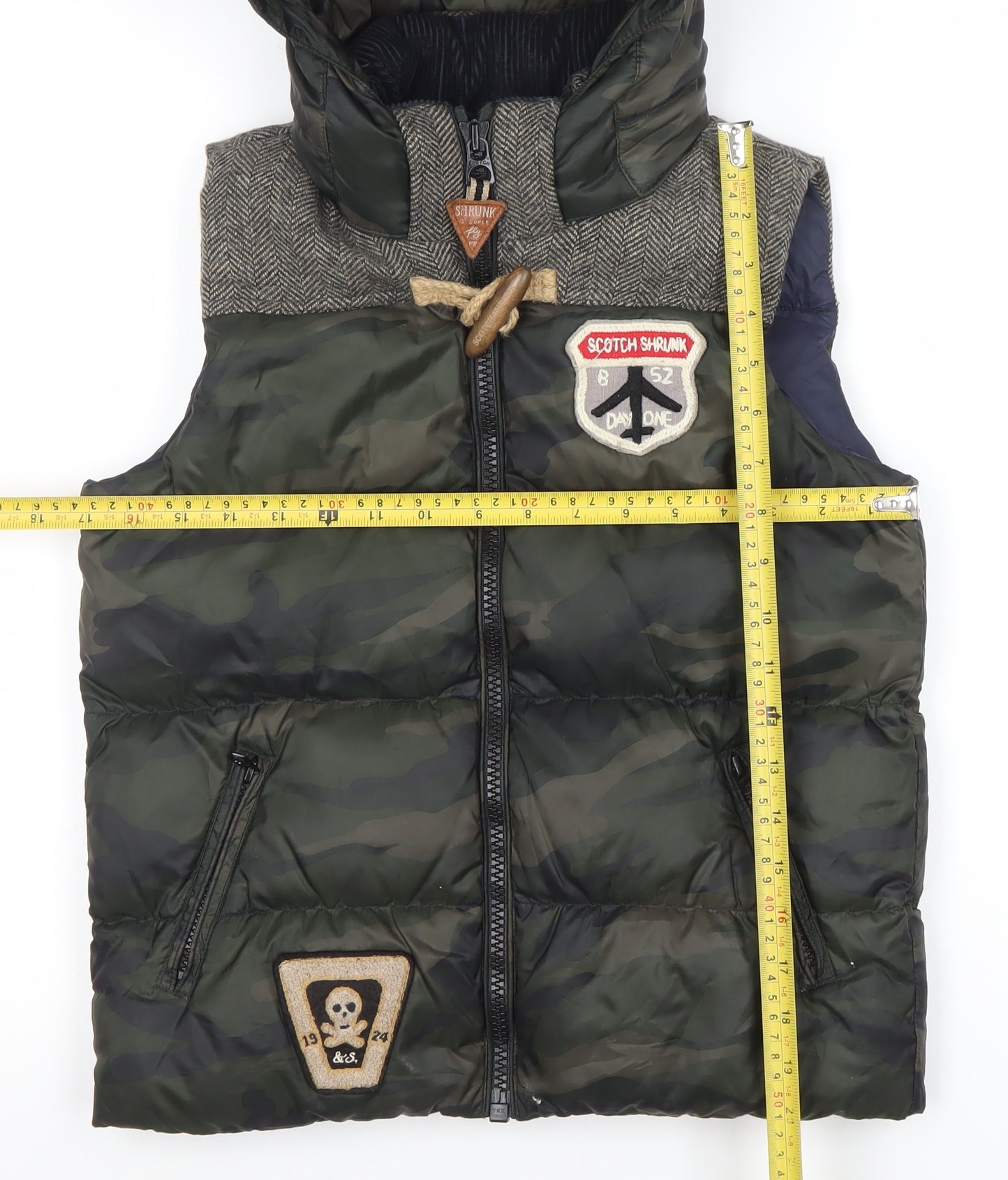 Scotch Shrunk Boys Green Camo Hooded Bodywarmer Jacket Size 10 Years