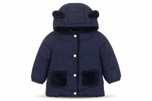 Mango Girls Blue Hooded Faux Fur Trim Puffer Jacket 3 Years