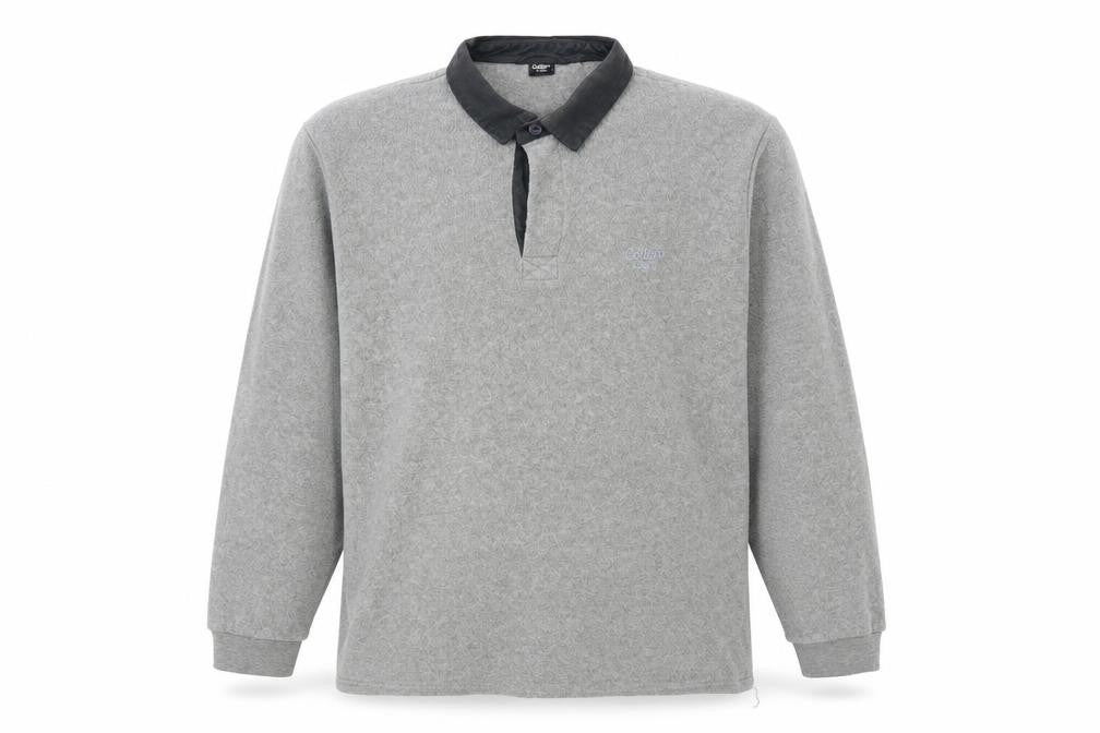 Cotton Traders Men's Grey Long Sleeve Fleece Polo Shirt Size L