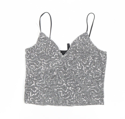 Vero Moda Women’s Silver Sequin Camisole Tank Top XS Party Wear