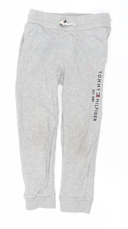 Additional front view of Tommy Hilfiger boys’ grey 4 years jogger sweatpants drawstring trousers