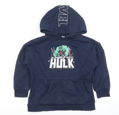 Preloved Primark Boys Navy Marvel Hulk Pullover Hoodie 5-6 Years Cotton Blend - Front