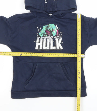 Preloved Primark Boys Navy Marvel Hulk Pullover Hoodie 5-6 Years Cotton Blend - Back