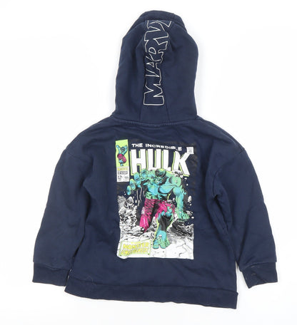 Preloved Primark Boys Navy Marvel Hulk Pullover Hoodie 5-6 Years Cotton Blend - Detail