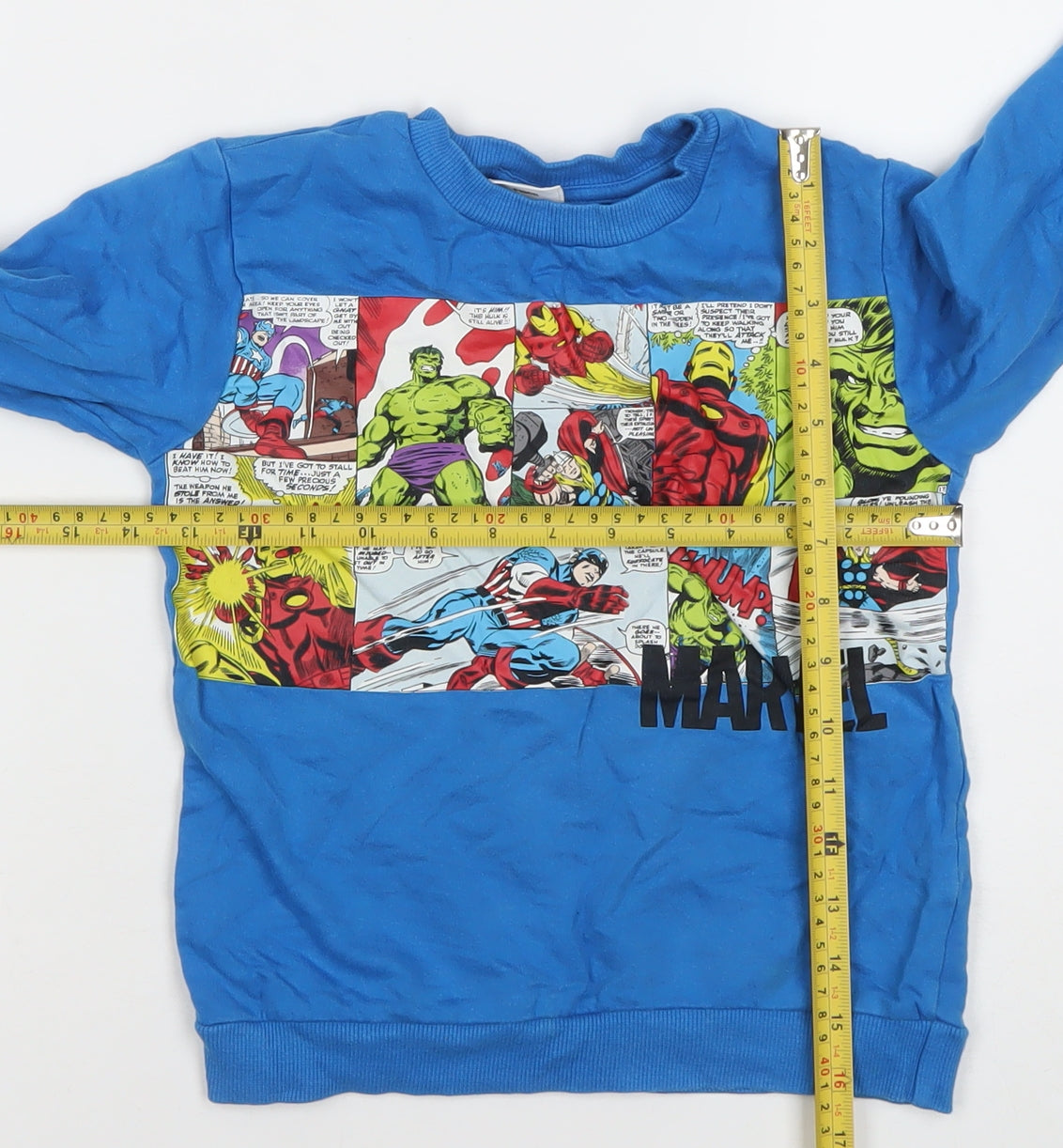 Dunnes Stores Boys Blue Marvel Comics Sweatshirt 5-6 Years Cotton Pullover