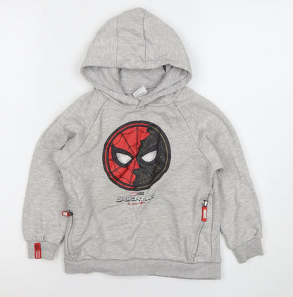 Preloved Primark Boys Grey Spider-Man Hoodie 5-6 Years Pullover Marvel Fleece - Front