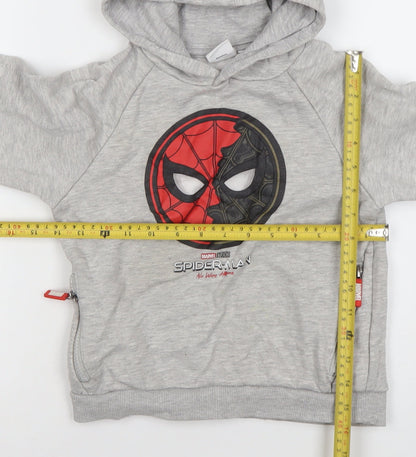 Preloved Primark Boys Grey Spider-Man Hoodie 5-6 Years Pullover Marvel Fleece - Back