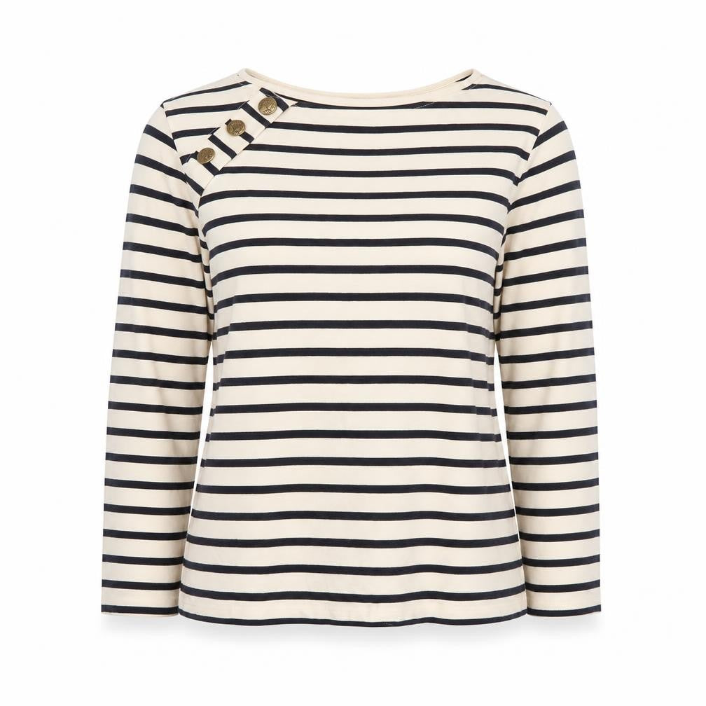 Mango Women's White Striped Boat Neck 3/4 Sleeve Cotton Top S