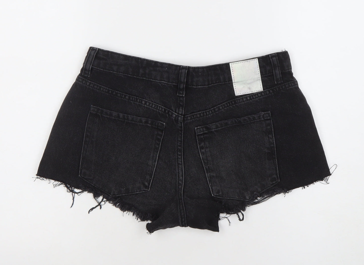 ZARA Women Black Cut-Off Denim Shorts Size XS High Rise