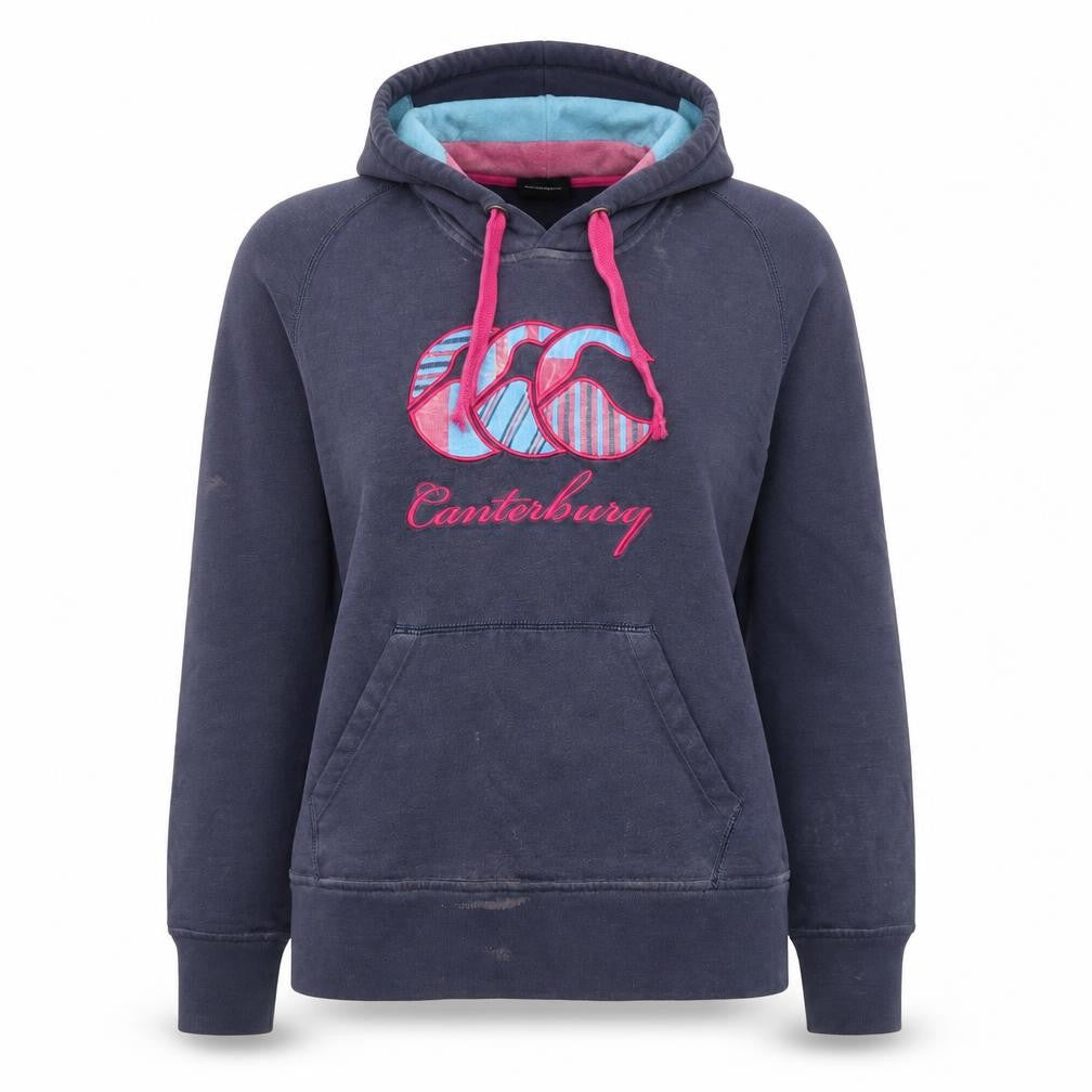 Canterbury Women’s Navy Hoodie Size 14 Cotton Pullover Embroidered Logo