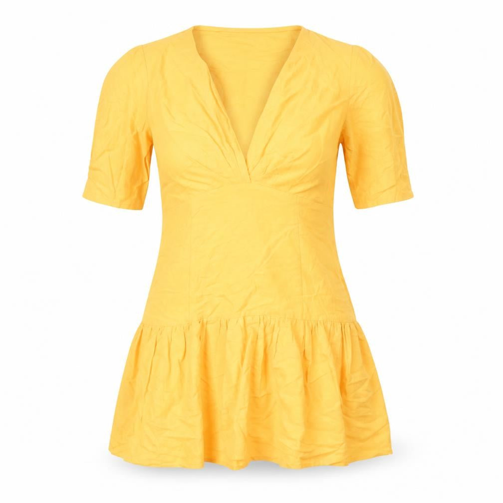 Mango Women's Yellow Fit & Flare Puff Sleeve Short Dress Size 8