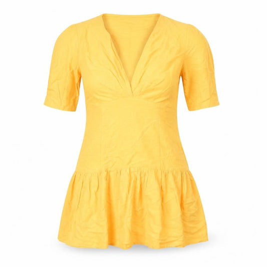 Mango Women's Yellow Fit & Flare Puff Sleeve Short Dress Size 8