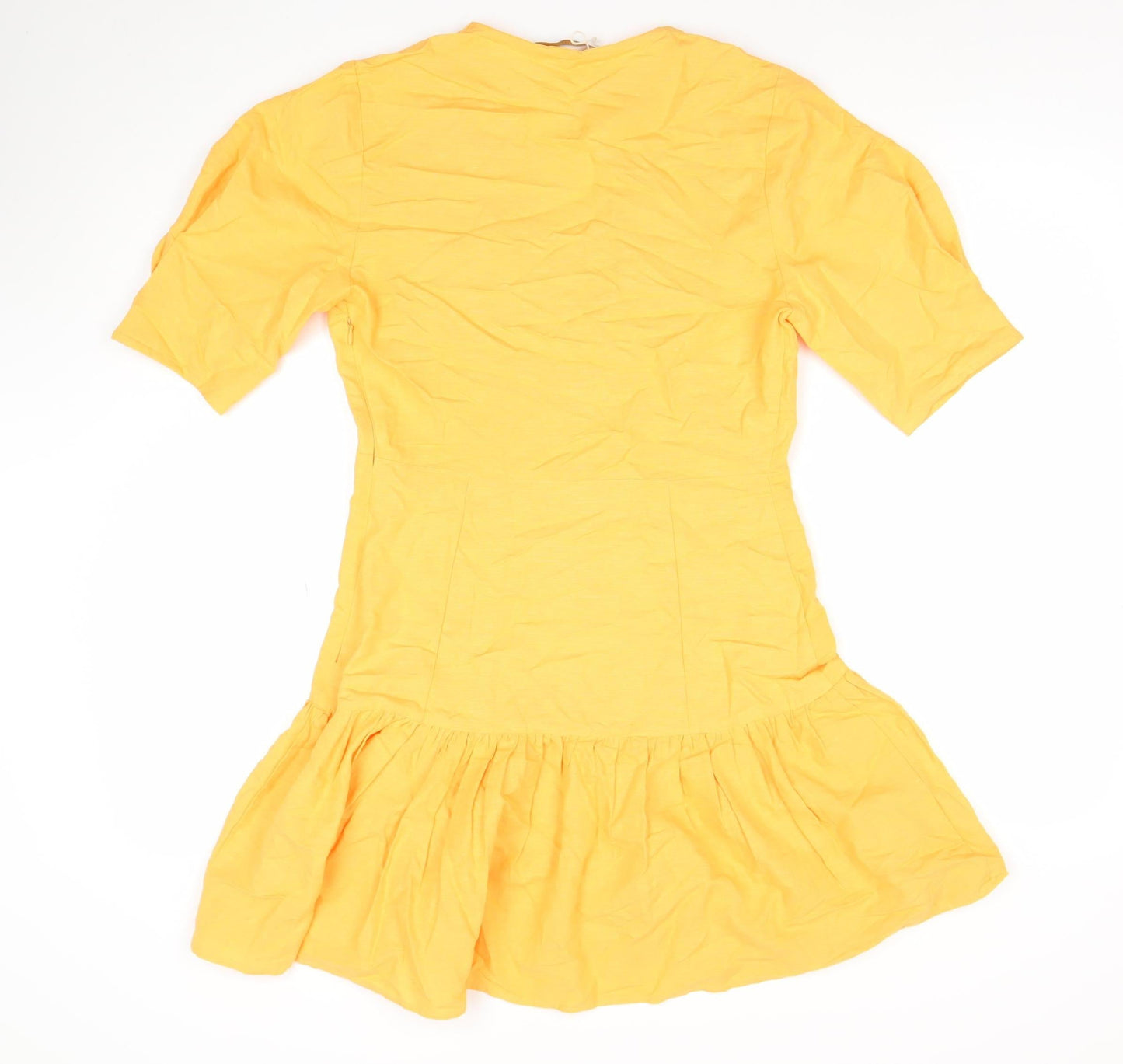 Mango Women's Yellow Fit & Flare Puff Sleeve Short Dress Size 8