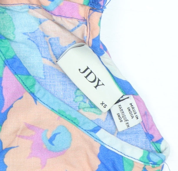 JDY Womens Multicoloured Floral A-Line Cotton Short Sleeve Dress XS