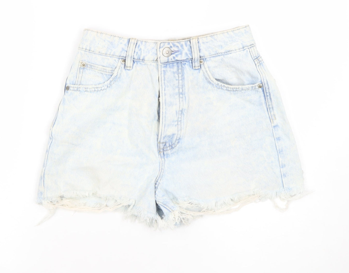 Stradivarius Womens Blue Size 6 High Rise Cut-Off Denim Shorts