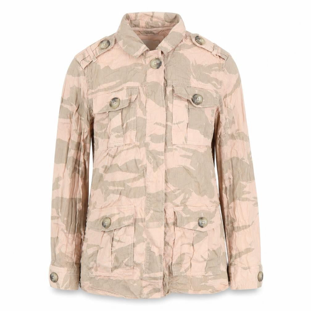 River Island Womens Beige Camo Military Jacket Size S Cotton Casual