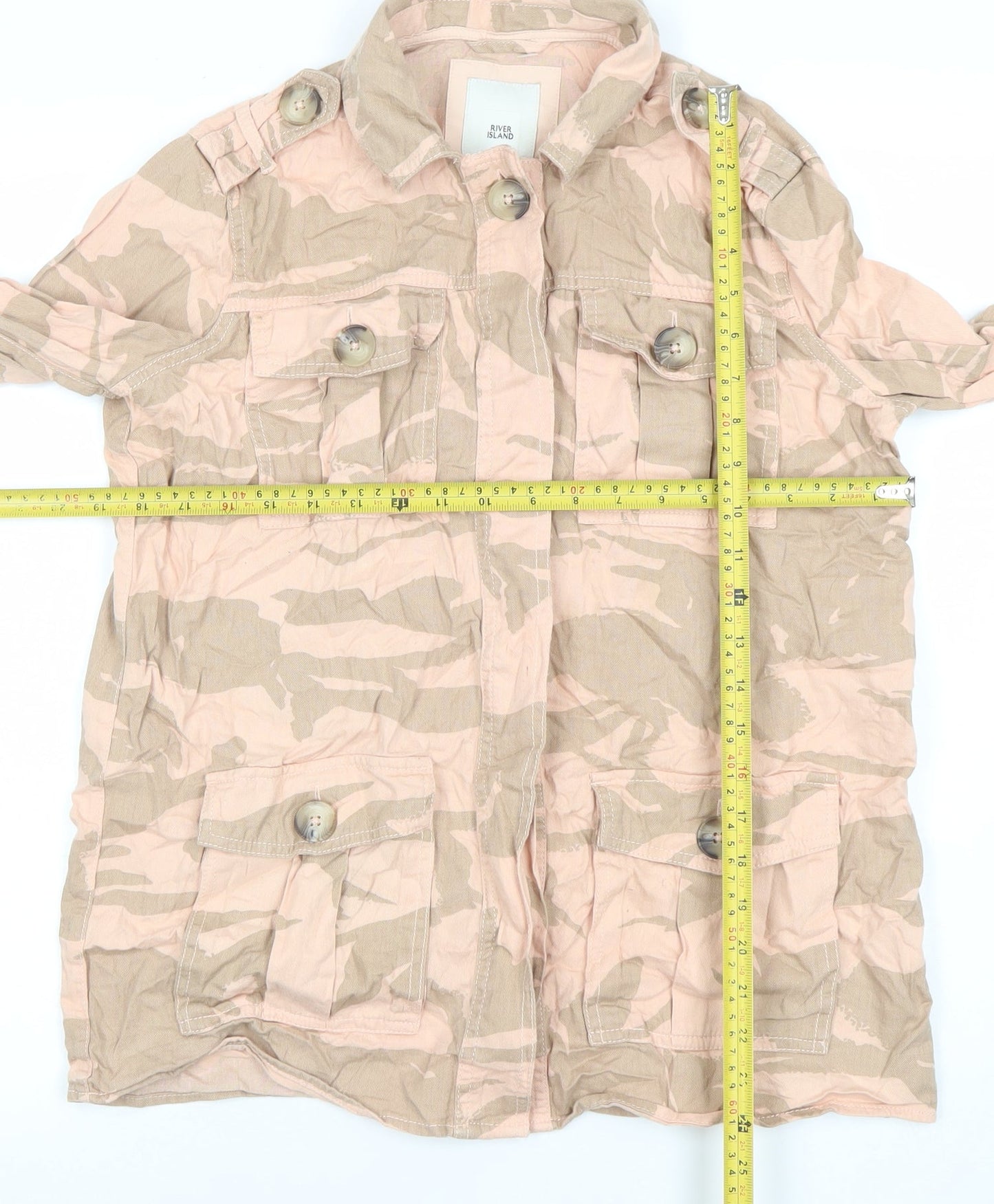 River Island Womens Beige Camo Military Jacket Size S Cotton Casual