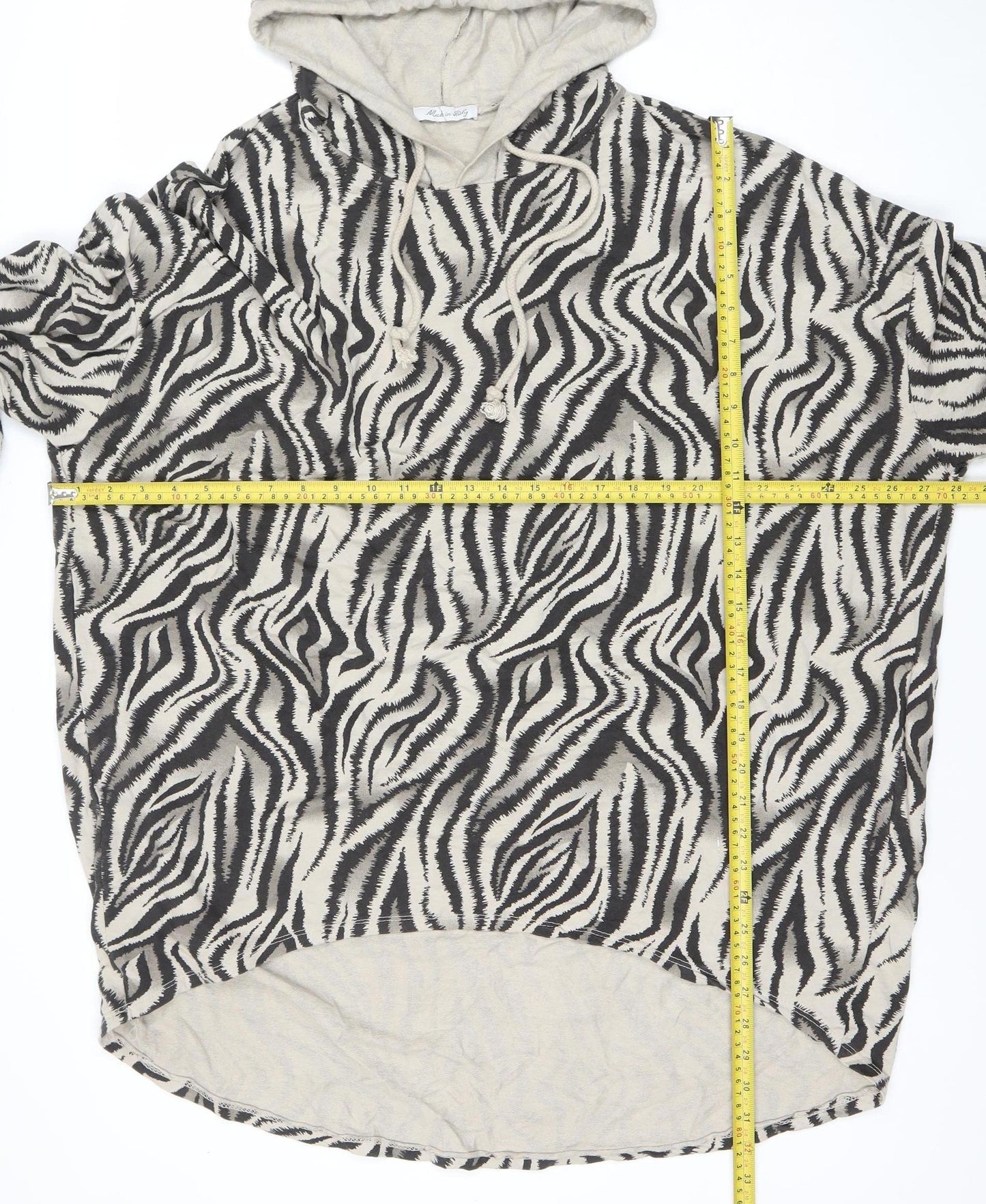 Made in Italy Women Beige Black Zebra Print Hooded Pullover Top Size S