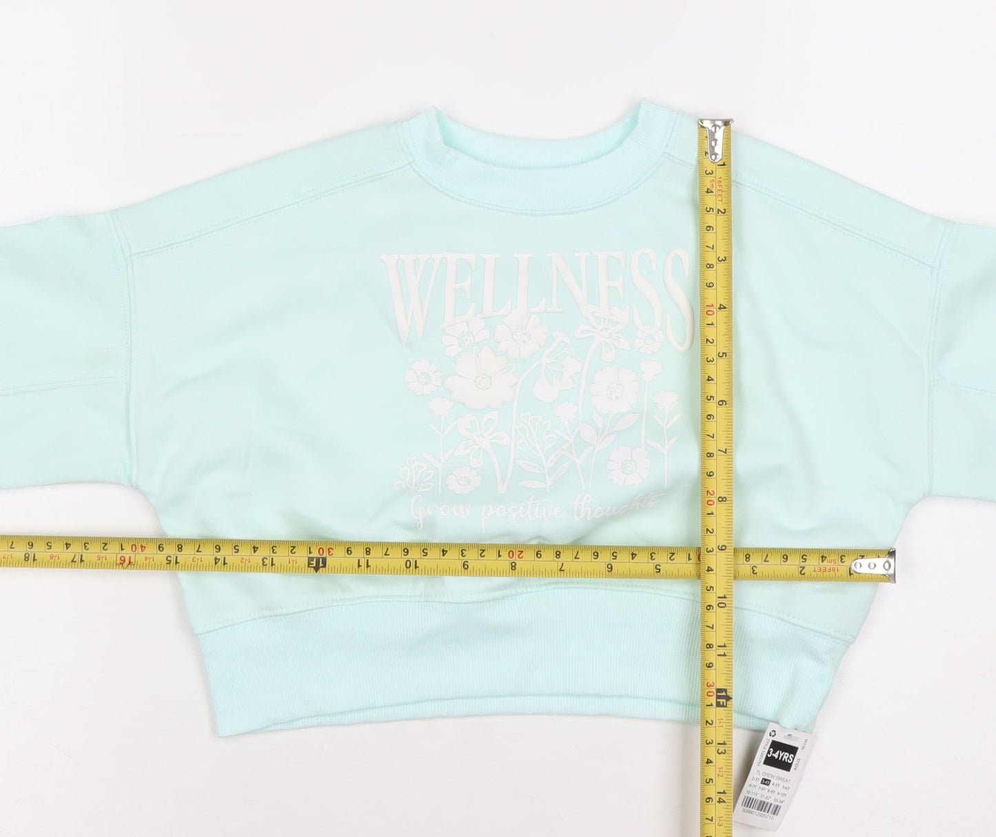 Dunnes Girls Blue Wellness Floral Graphic Pullover Sweatshirt 3-4 Years