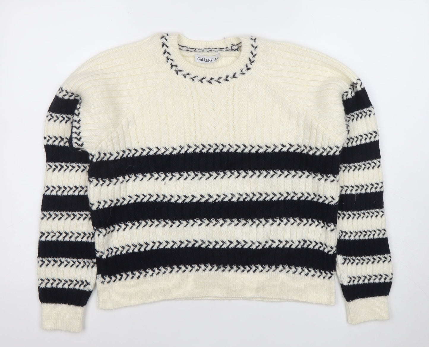 Callery Women's Ivory Striped Wool Alpaca Crew Neck Jumper Size S