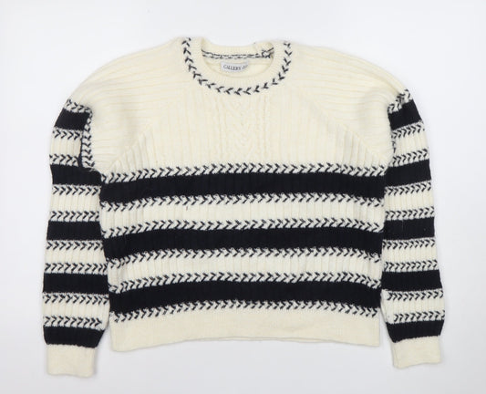 Callery Women's Ivory Striped Wool Alpaca Crew Neck Jumper Size S