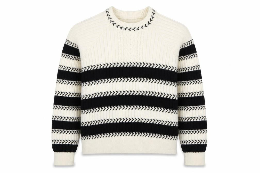 Callery Women's Ivory Striped Wool Alpaca Crew Neck Jumper Size S