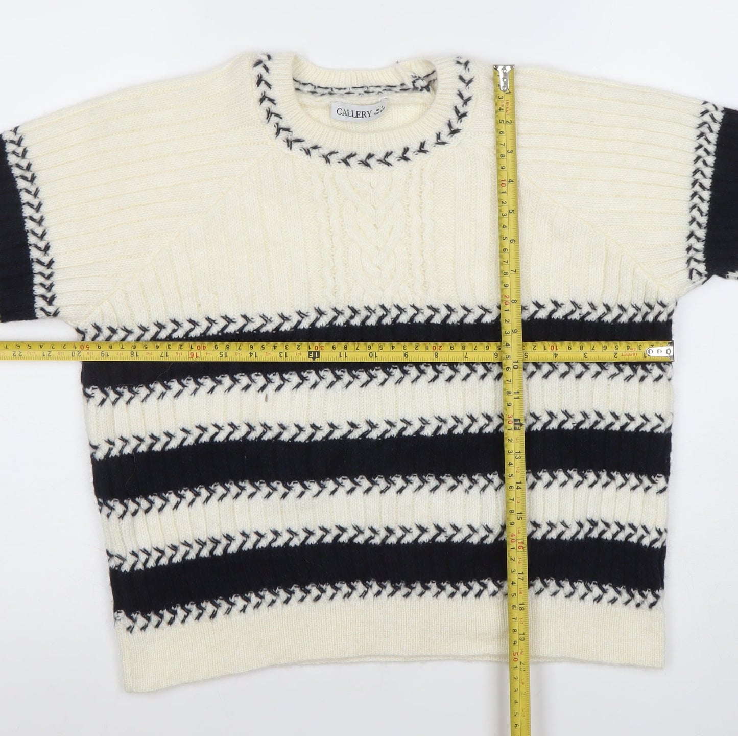 Callery Women's Ivory Striped Wool Alpaca Crew Neck Jumper Size S