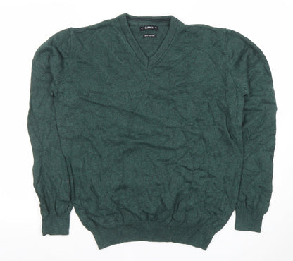Additional front view of Dunnes Men Green Cotton V-Neck Jumper, size S, Regular Fit