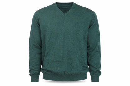 Front view of Dunnes Men Green Cotton V-Neck Jumper, size S, Regular Fit