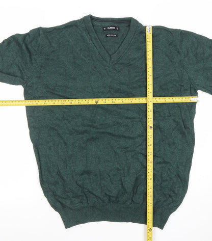 Back view of Dunnes Men Green Cotton V-Neck Jumper, size S, Regular Fit