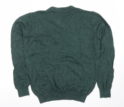 Close-up detail of Dunnes Men Green Cotton V-Neck Jumper, size S, Regular Fit