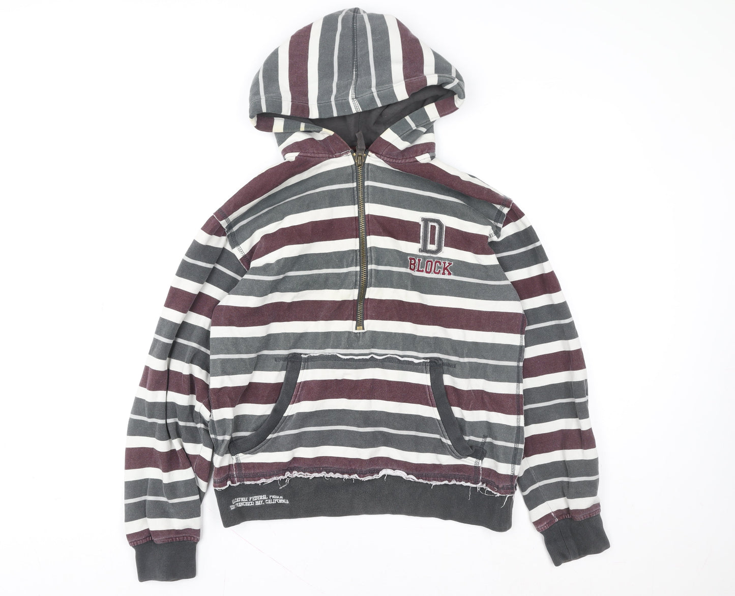 Okey-Kool Women Grey Burgundy Stripe Hoodie Size 16 Half Zip Casual