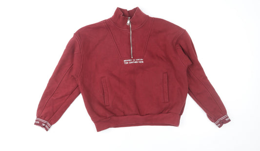 The Couture Club Women's Burgundy 1/2 Zip Sweatshirt UK 4 Cotton Blend