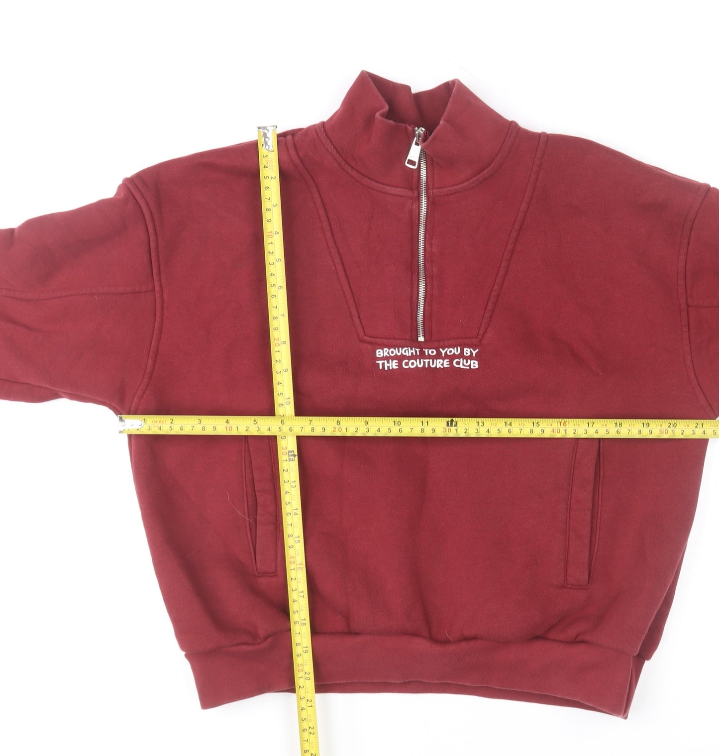 The Couture Club Women's Burgundy 1/2 Zip Sweatshirt UK 4 Cotton Blend