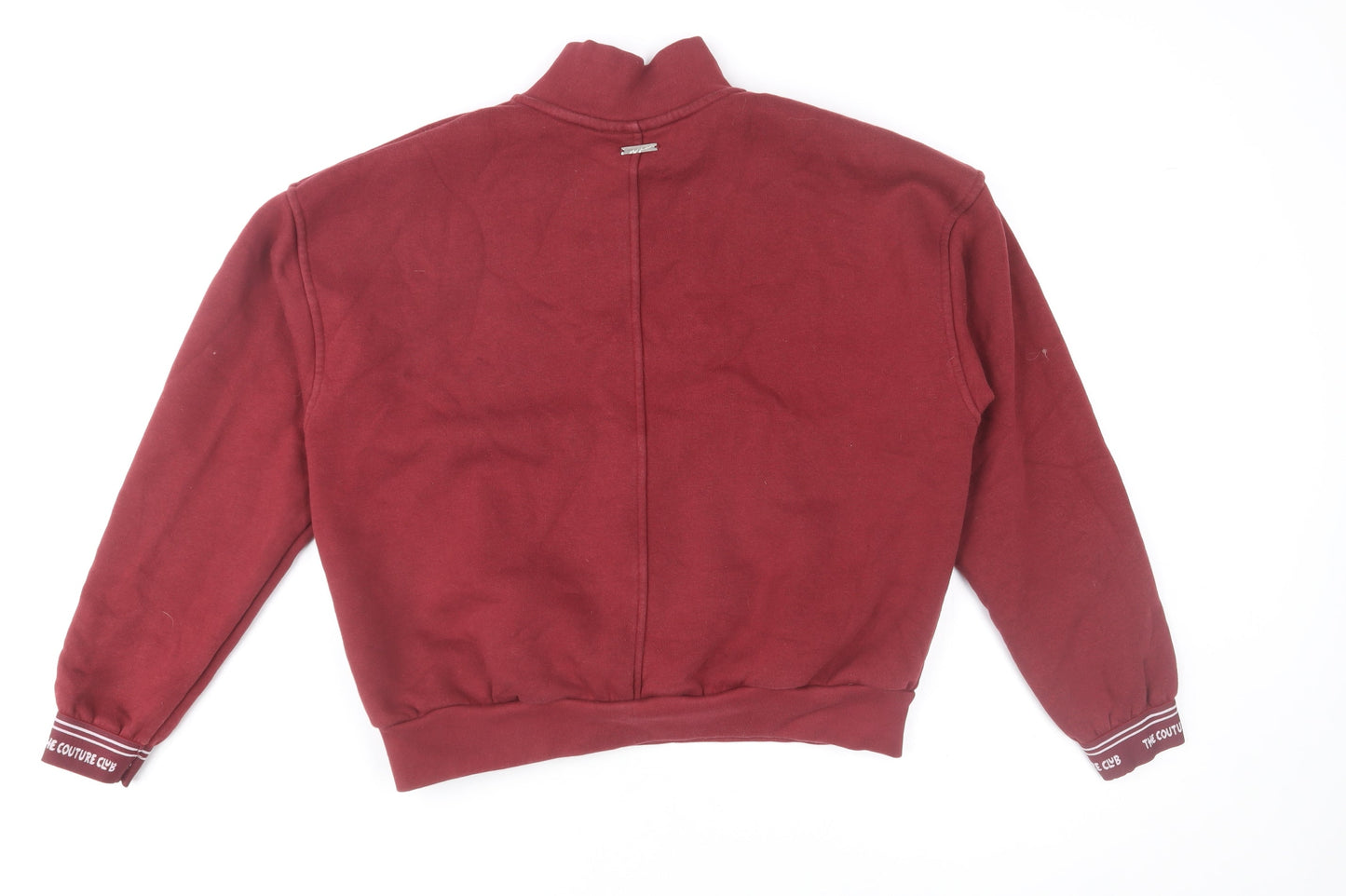 The Couture Club Women's Burgundy 1/2 Zip Sweatshirt UK 4 Cotton Blend