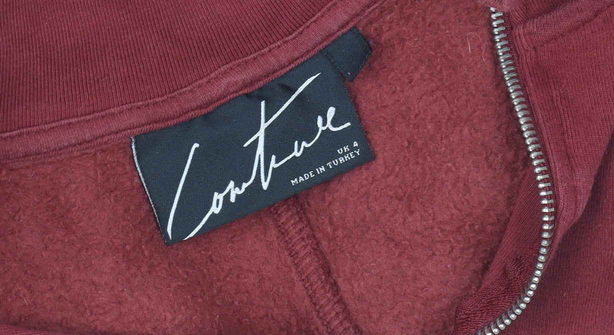 The Couture Club Women's Burgundy 1/2 Zip Sweatshirt UK 4 Cotton Blend