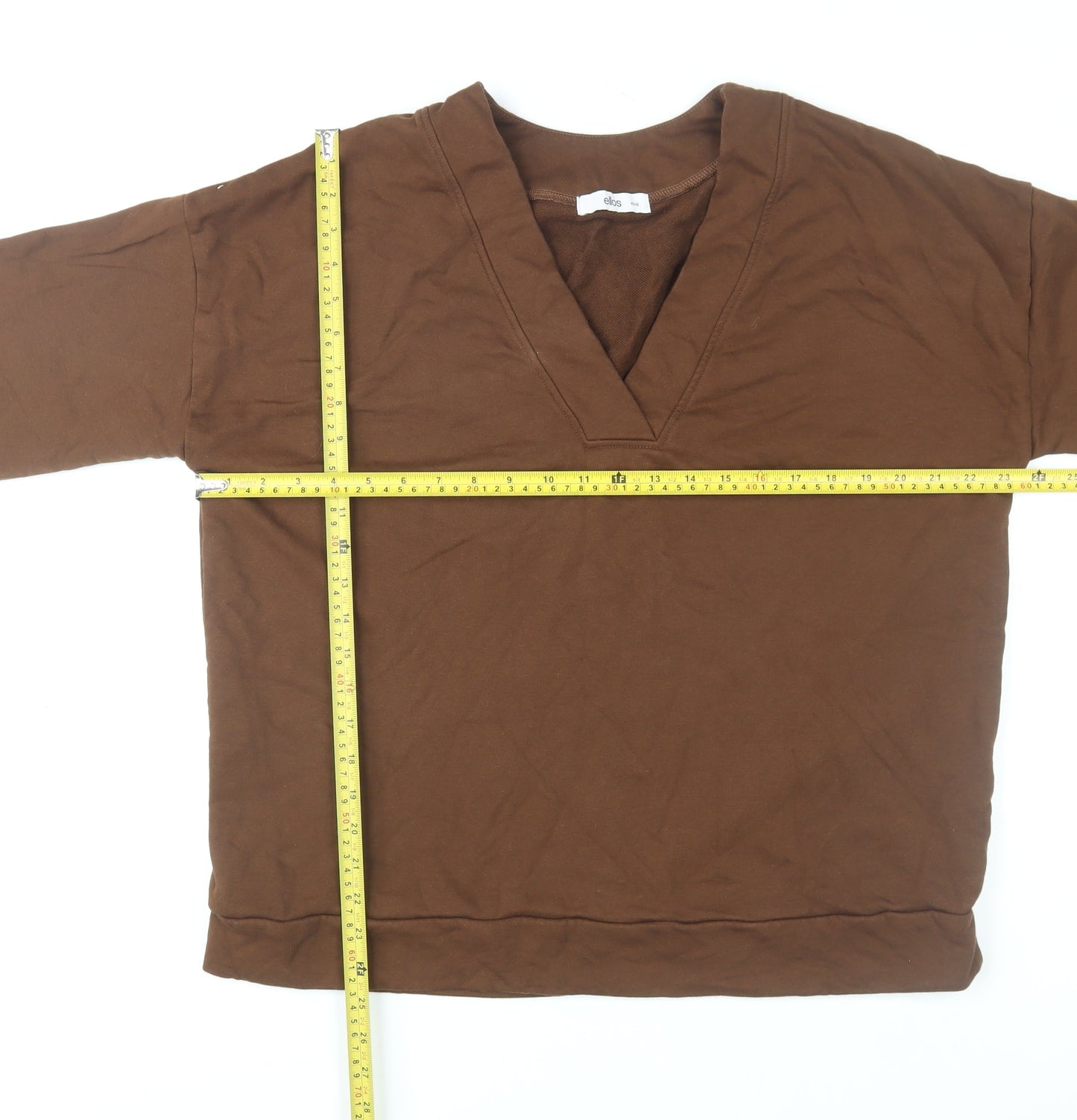 Ellos Women Brown V-Neck Pullover Sweatshirt Size 16/18 Cotton Blend