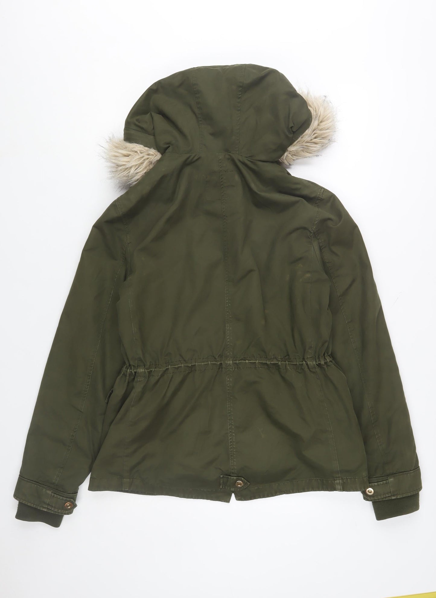 ZARA Women Green Fur Hood Parka Jacket Size S