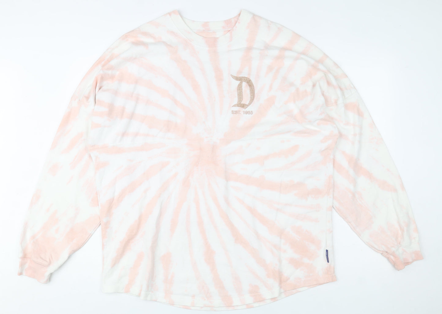 Disney Parks Unisex Pink Tie-Dye Glitter Logo Pullover Sweatshirt M