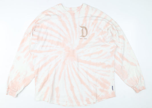 Disney Parks Unisex Pink Tie-Dye Glitter Logo Pullover Sweatshirt M